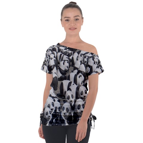 Panda-bear Off Shoulder Tie-up Tee by nate14shop