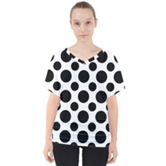 Seamless-polkadot-white-black V-neck Dolman Drape Top by nate14shop