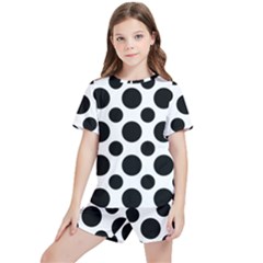 Seamless-polkadot-white-black Kids  Tee And Sports Shorts Set by nate14shop