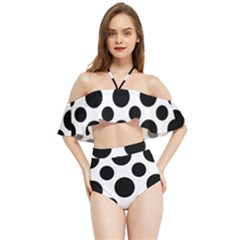 Seamless-polkadot-white-black Halter Flowy Bikini Set  by nate14shop