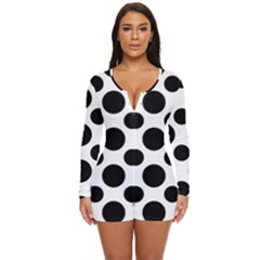 Seamless-polkadot-white-black Long Sleeve Boyleg Swimsuit by nate14shop