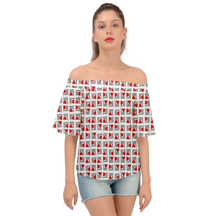 Spanish Love Phrase Motif Pattern Off Shoulder Short Sleeve Top