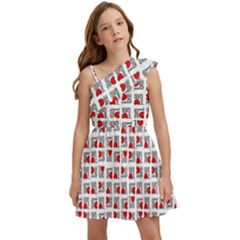 Spanish Love Phrase Motif Pattern Kids  One Shoulder Party Dress by dflcprintsclothing