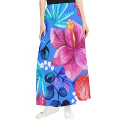  Vibrant Colorful Flowers On Sky Blue Maxi Chiffon Skirt by HWDesign