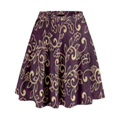 Golden Purple Flower Ornament High Waist Skirt