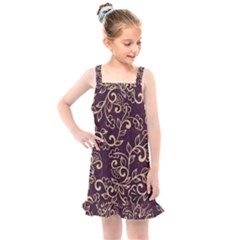 Golden Purple Flower Ornament Kids  Overall Dress by HWDesign