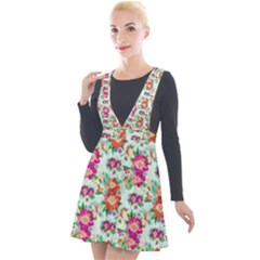 Floral Plunge Pinafore Velour Dress