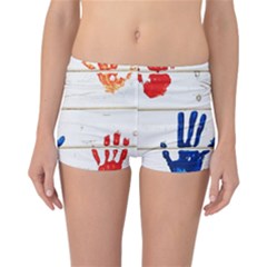 Handprint,wood Reversible Boyleg Bikini Bottoms