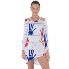 Handprint,wood Asymmetric Cut-out Shift Dress by nate14shop