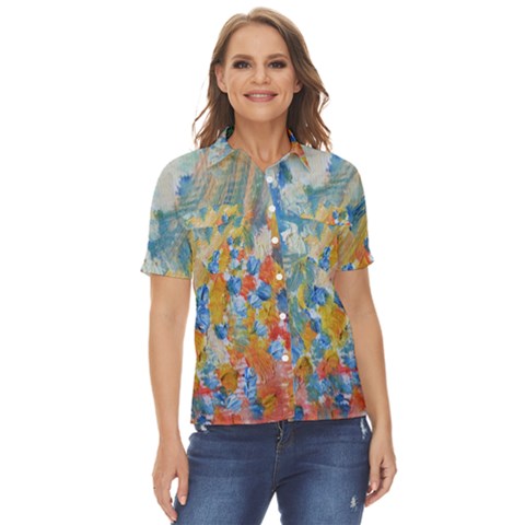 Oil-paint Women s Short Sleeve Double Pocket Shirt by nate14shop