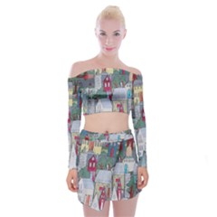 Painting Off Shoulder Top With Mini Skirt Set by nate14shop