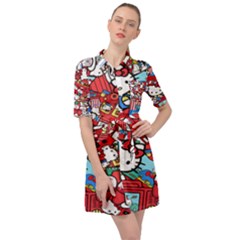 Hello-kitty-003 Belted Shirt Dress