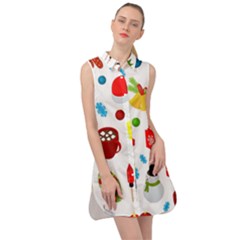 Christmas-celebration-seamless-pattern-background-vector Sleeveless Shirt Dress