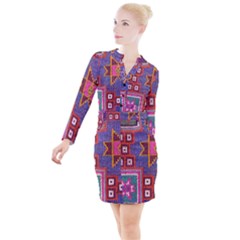 Abstrac-carpet Button Long Sleeve Dress