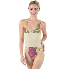 Flowers-mocca High Leg Strappy Swimsuit