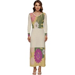 Flowers-mocca Long Sleeve Velour Longline Maxi Dress