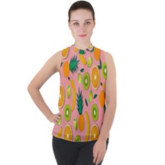 Fruits-orange Mock Neck Chiffon Sleeveless Top