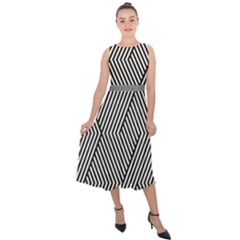 Vector-geometric-lines-pattern-simple-monochrome-texture-with-diagonal-stripes-lines-chevron-zigzag- Midi Tie-back Chiffon Dress by nate14shop