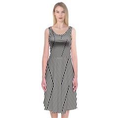 Vector-geometric-lines-pattern-simple-monochrome-texture-with-diagonal-stripes-lines-chevron-zigzag- Midi Sleeveless Dress by nate14shop