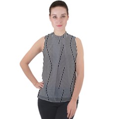 Vector-geometric-lines-pattern-simple-monochrome-texture-with-diagonal-stripes-lines-chevron-zigzag- Mock Neck Chiffon Sleeveless Top by nate14shop