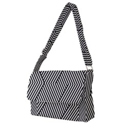 Vector-geometric-lines-pattern-simple-monochrome-texture-with-diagonal-stripes-lines-chevron-zigzag- Full Print Messenger Bag (s) by nate14shop