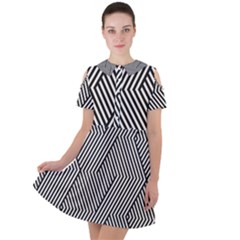 Vector-geometric-lines-pattern-simple-monochrome-texture-with-diagonal-stripes-lines-chevron-zigzag- Short Sleeve Shoulder Cut Out Dress  by nate14shop