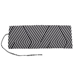 Vector-geometric-lines-pattern-simple-monochrome-texture-with-diagonal-stripes-lines-chevron-zigzag- Roll Up Canvas Pencil Holder (s) by nate14shop