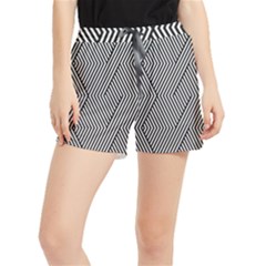 Vector-geometric-lines-pattern-simple-monochrome-texture-with-diagonal-stripes-lines-chevron-zigzag- Women s Runner Shorts