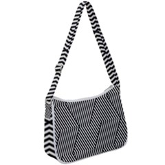 Vector-geometric-lines-pattern-simple-monochrome-texture-with-diagonal-stripes-lines-chevron-zigzag- Zip Up Shoulder Bag by nate14shop