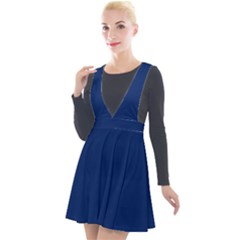 Dark Blue Plunge Pinafore Velour Dress