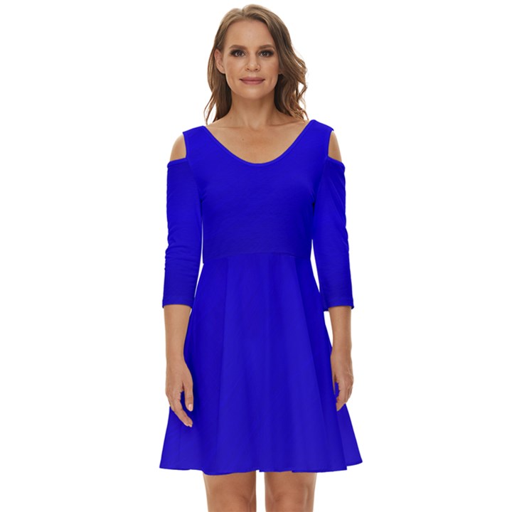 Background-blue Shoulder Cut Out Zip Up Dress