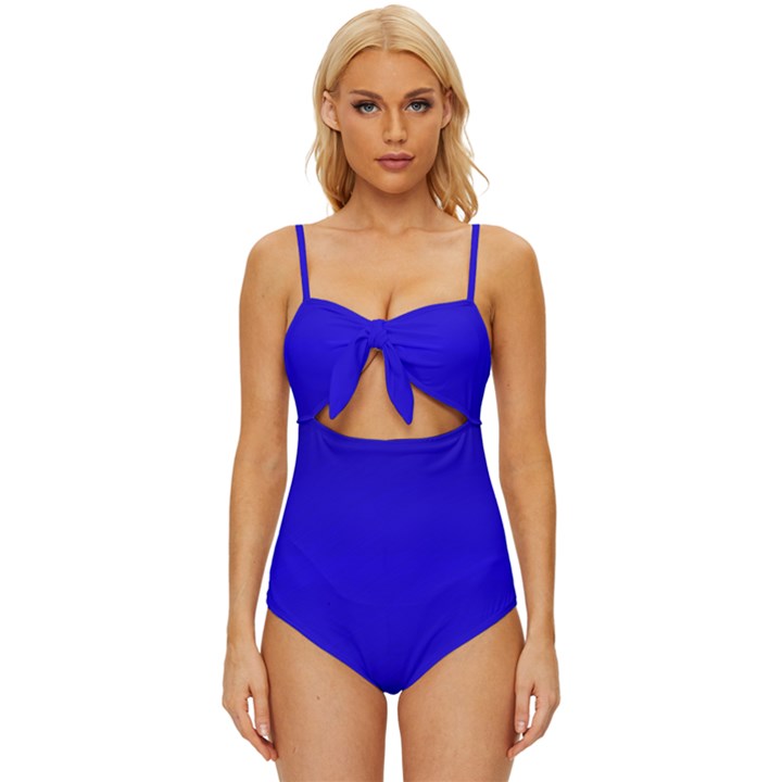 Background-blue Knot Front One-Piece Swimsuit