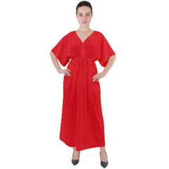Background-red V-neck Boho Style Maxi Dress