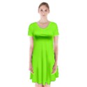 Grass-green-color-solid-background Short Sleeve V-neck Flare Dress View1