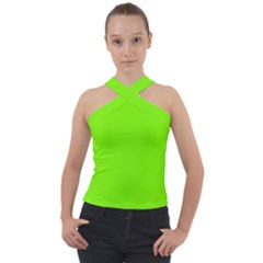 Grass-green-color-solid-background Cross Neck Velour Top by nate14shop