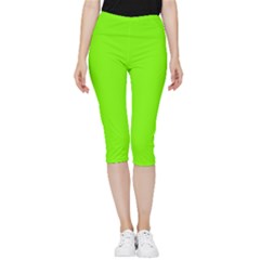 Grass-green-color-solid-background Inside Out Lightweight Velour Capri Leggings  by nate14shop