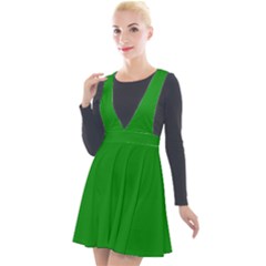 Green Plunge Pinafore Velour Dress