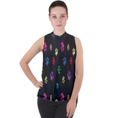 Footprints Mock Neck Chiffon Sleeveless Top by nate14shop