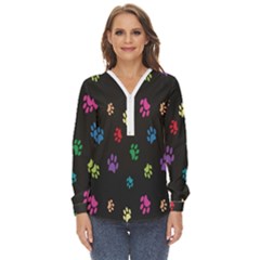 Footprints Zip Up Long Sleeve Blouse