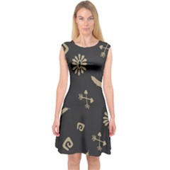 Pattern-dark Capsleeve Midi Dress by nate14shop