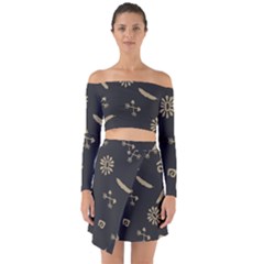 Pattern-dark Off Shoulder Top With Skirt Set by nate14shop