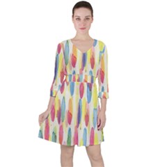 Watercolour-texture Quarter Sleeve Ruffle Waist Dress by nate14shop