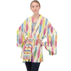 Watercolour-texture Long Sleeve Velvet Kimono 