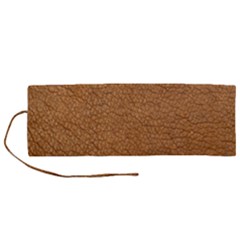 Leather Brown  Roll Up Canvas Pencil Holder (m) by artworkshop