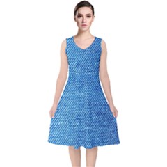 Jeans Blue  V-neck Midi Sleeveless Dress  by artworkshop