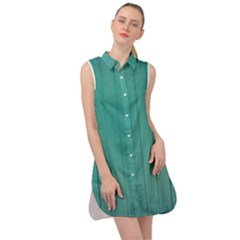 Green Surface  Sleeveless Shirt Dress