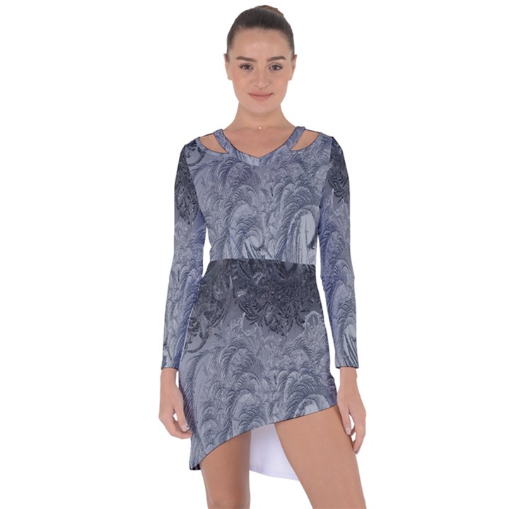 Ice Frost Crystals Asymmetric Cut-Out Shift Dress