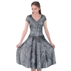 Ice Frost Crystals Cap Sleeve Wrap Front Dress