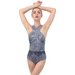 Ice Frost Crystals Cross Front Low Back Swimsuit by artworkshop