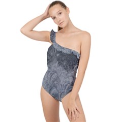 Ice Frost Crystals Frilly One Shoulder Swimsuit by artworkshop